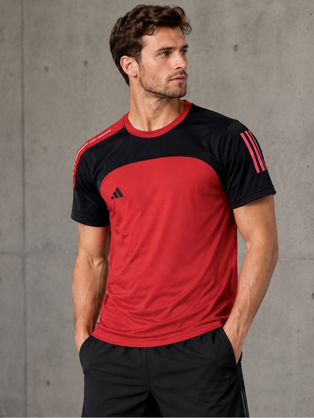 💙 ADIDAS Red and Black Men's Athletic Shirt